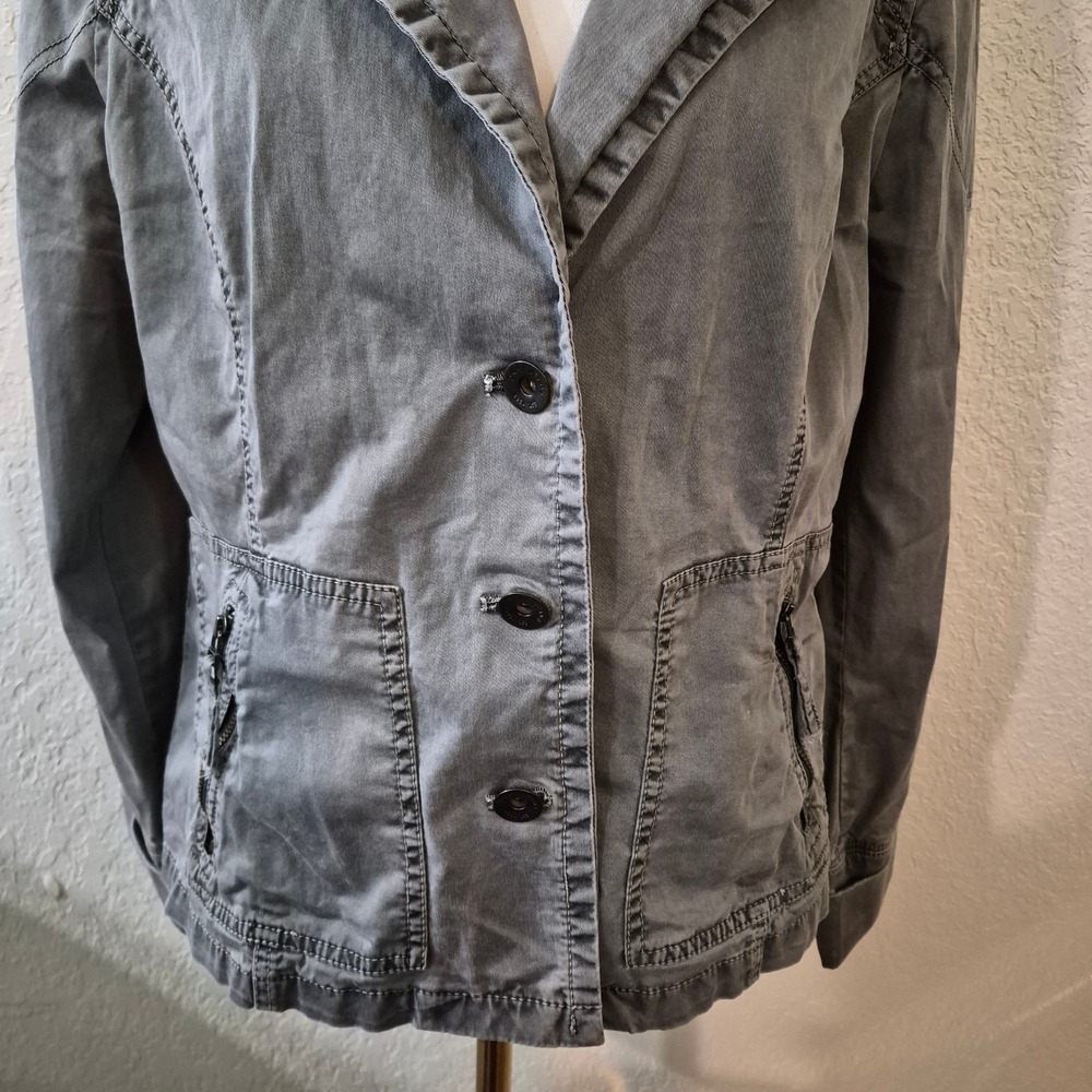 DKNY Jeans Studded Utility Blazer XL Gray Y2K Grunge Military Jacket - Picture 2 of 10